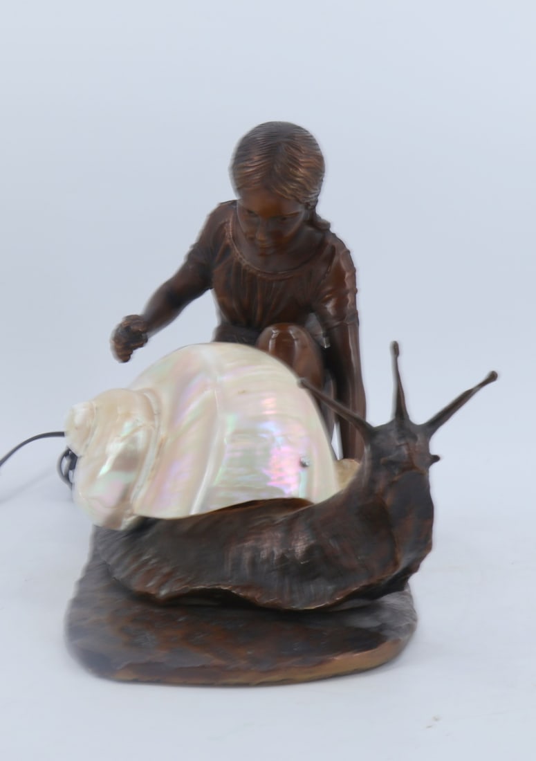 UNSIGNED Bronze Figural Snail Lamp - 5
