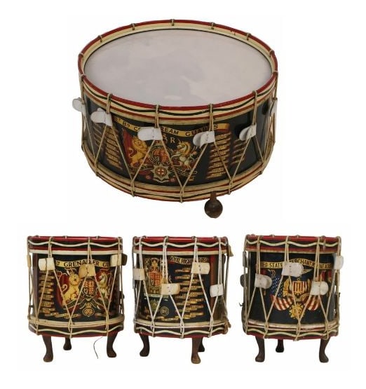 4 Antique Drums Mounted on Feet. (1 of 13)