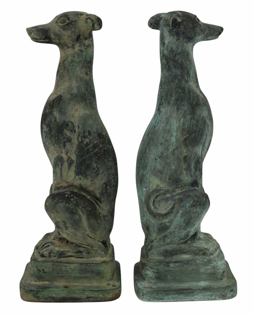 Vintage Pair of Verdigris Bronze Clad Whippets. (1 of 11)