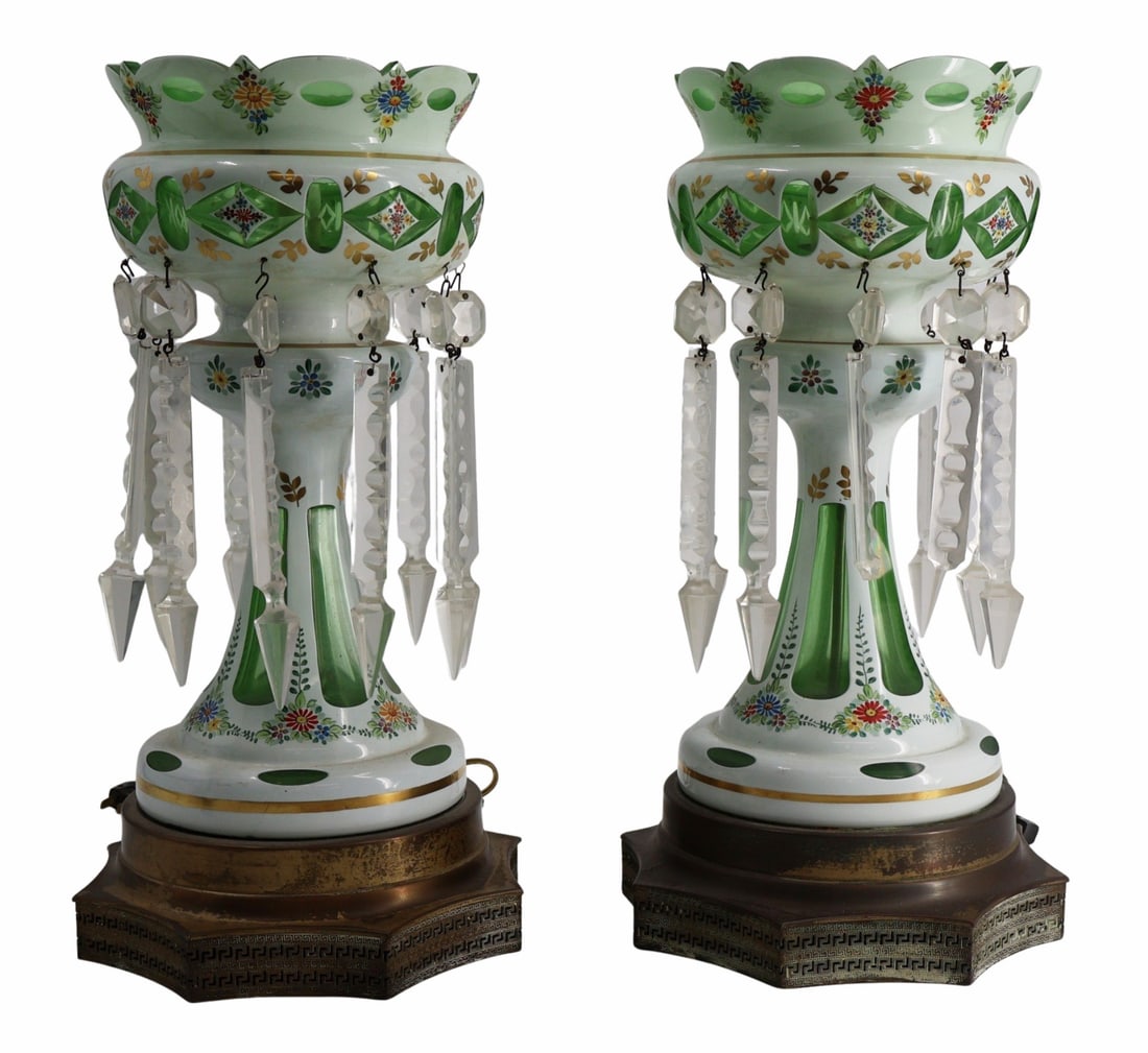 Antique Pair of Bohemian Glass Lusters. (1 of 9)