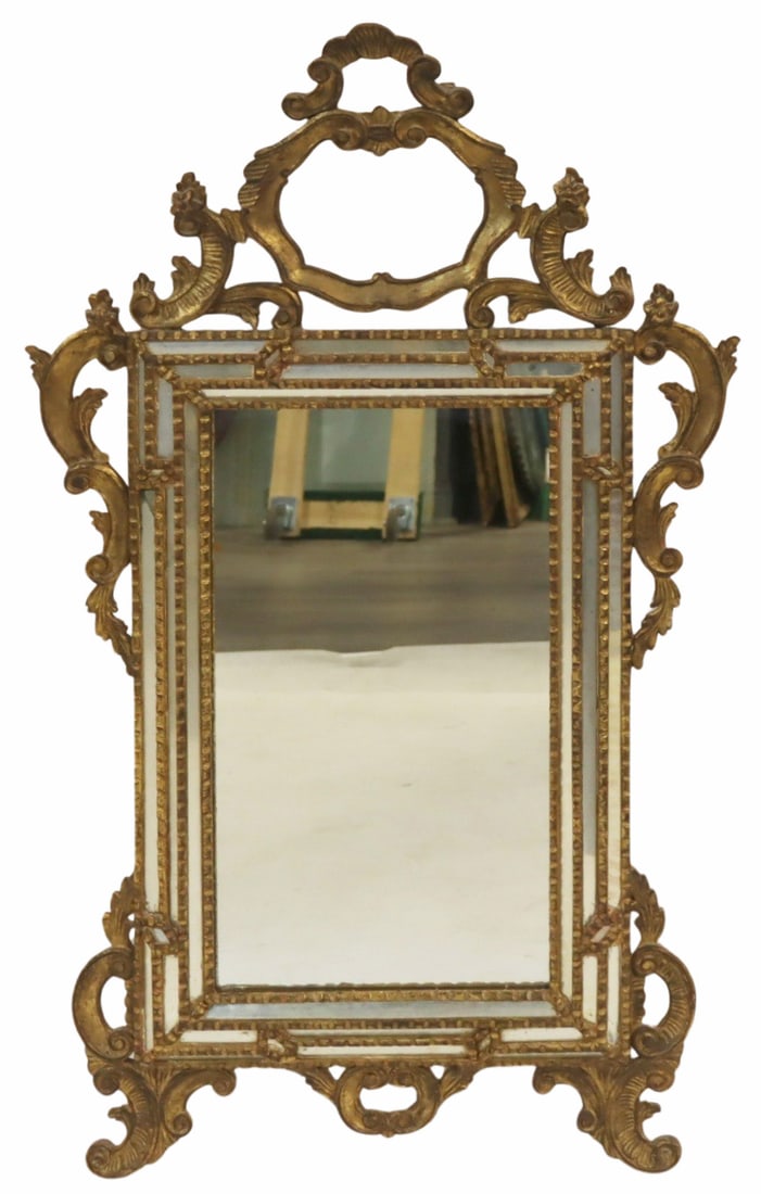 Midcentury Italian Carved Paneled and Gilt Mirror.: Good large size finely carved mirror. From a Great Neck, Long Island estate. - Dimensions: 53" x 32"
