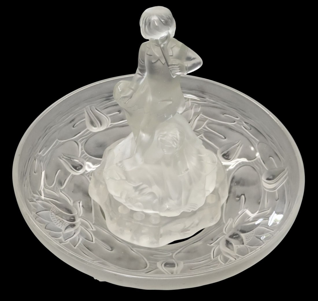 After Lalique Figural Glass Frog.: In 3 sections and apparently unsigned. From a Larchmont, NY estate. - Dimensions: 10" h x 13" d.
