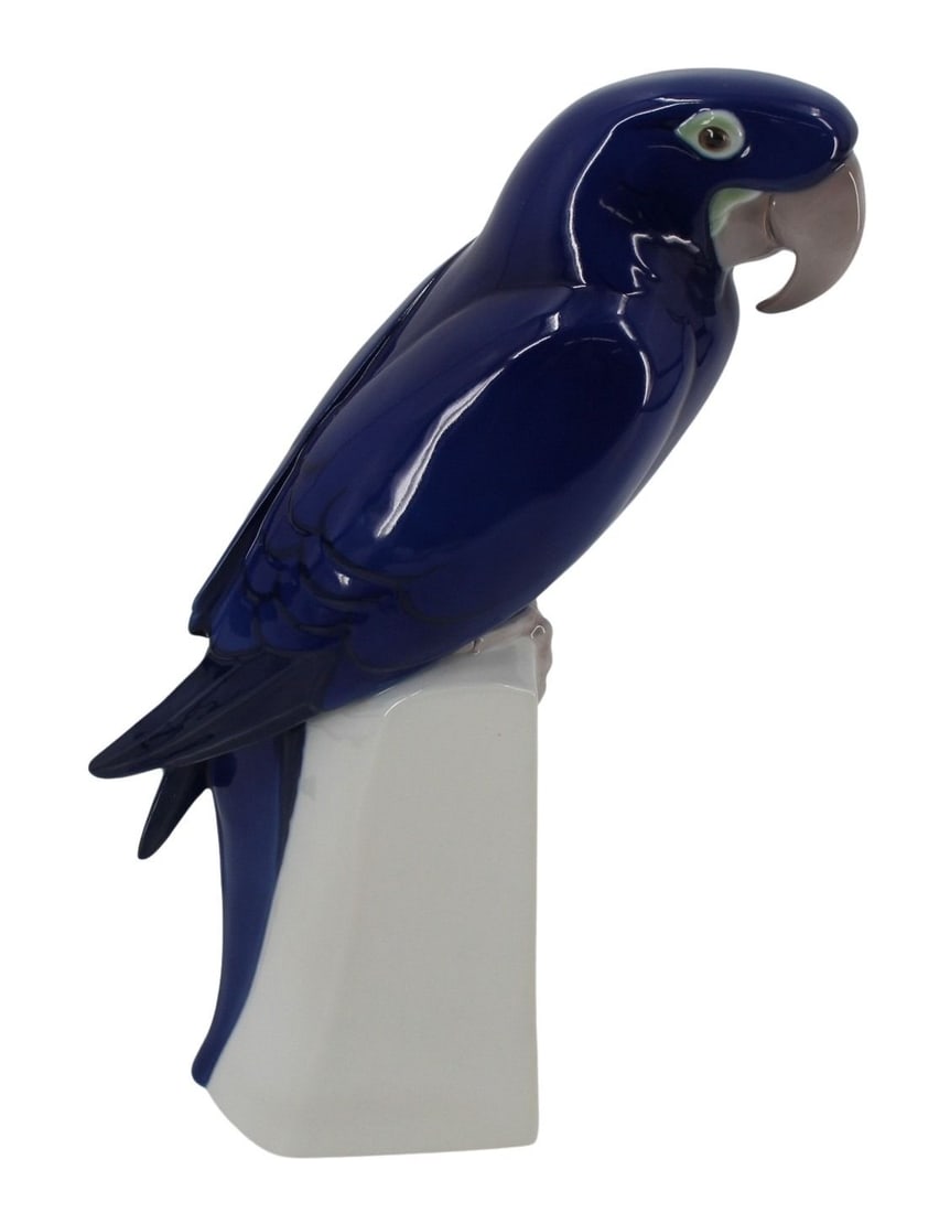 B&G Large Blue Porcelain Parrot Macaw.: Oversized B&G blue porcelain parrot (blue Ara). Signed "Copenhagen Porcelain Made In Denmark B & G". Numbered 2235 and with "KL" artist's mark. Designed by Armand