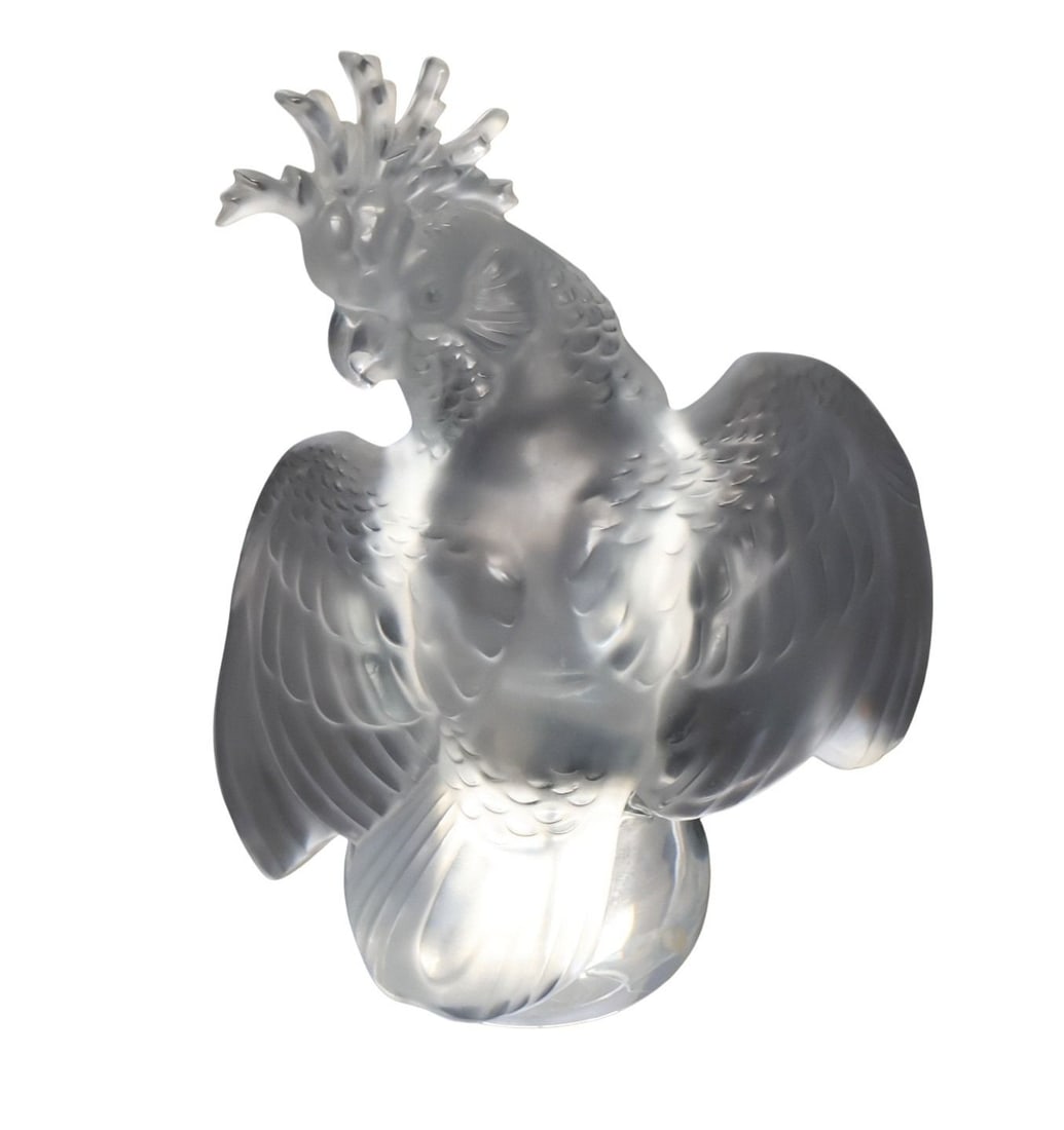 Lalique France Glass Cockatoo.: Good large size and signed. From a CT estate. - Dimensions: 11.5" h.