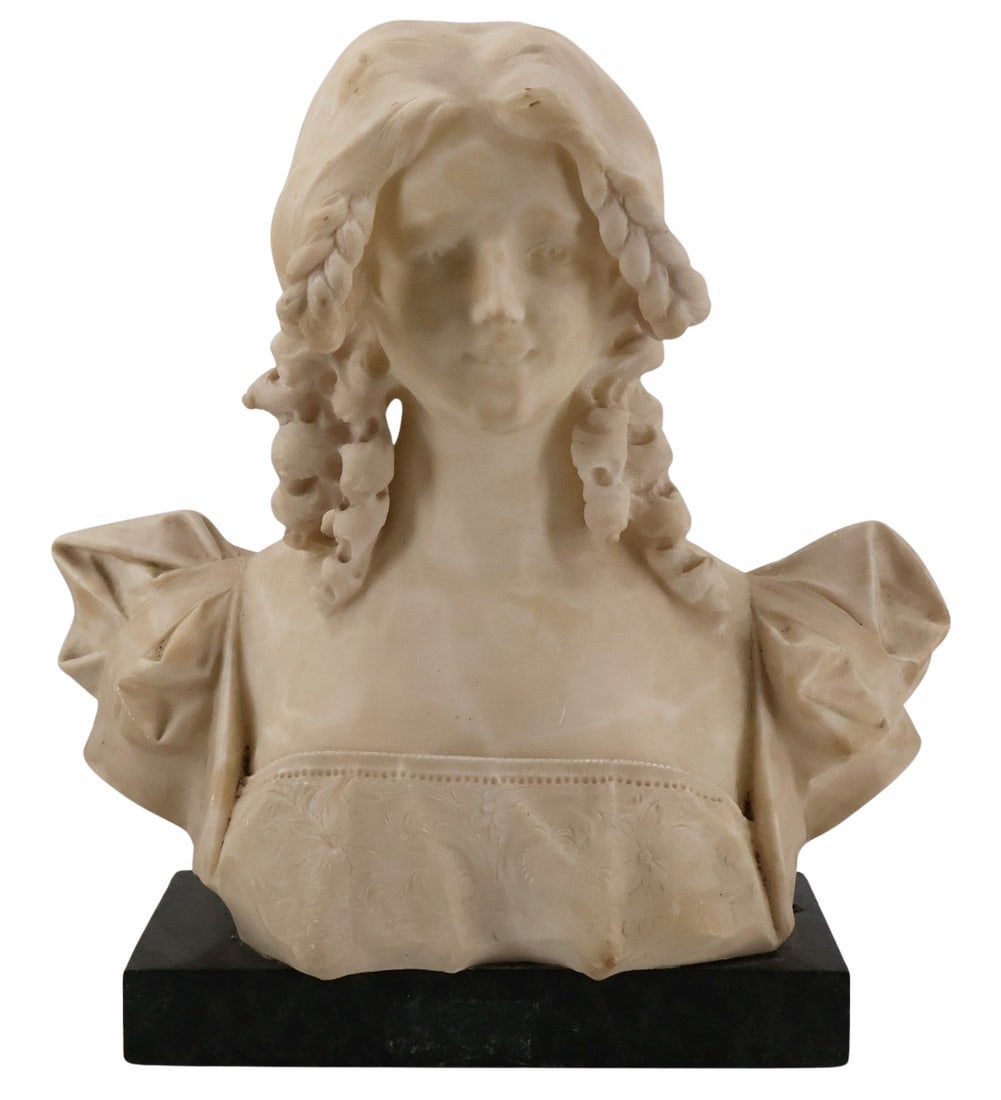 Antique Marble Bust of a Young Girl.: Well executed and apparently unsigned. From a Port Jervis, NY estate. - Dimensions: 18.50"h x 16"w