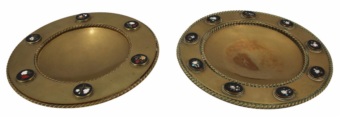 Two Brass Tazzas With Pietra Dura Plaques (1 of 8)