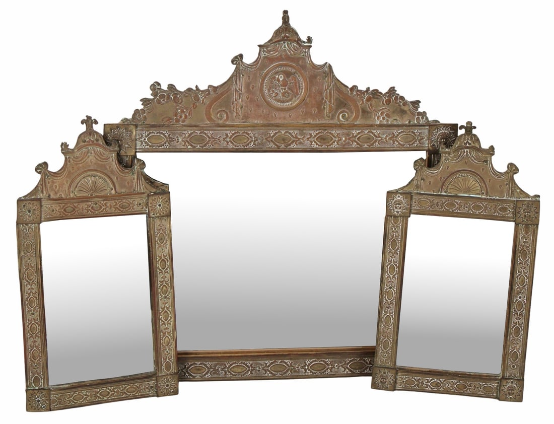 Antique Adams Style Gilt Metal Mirror Triptych. (1 of 9)