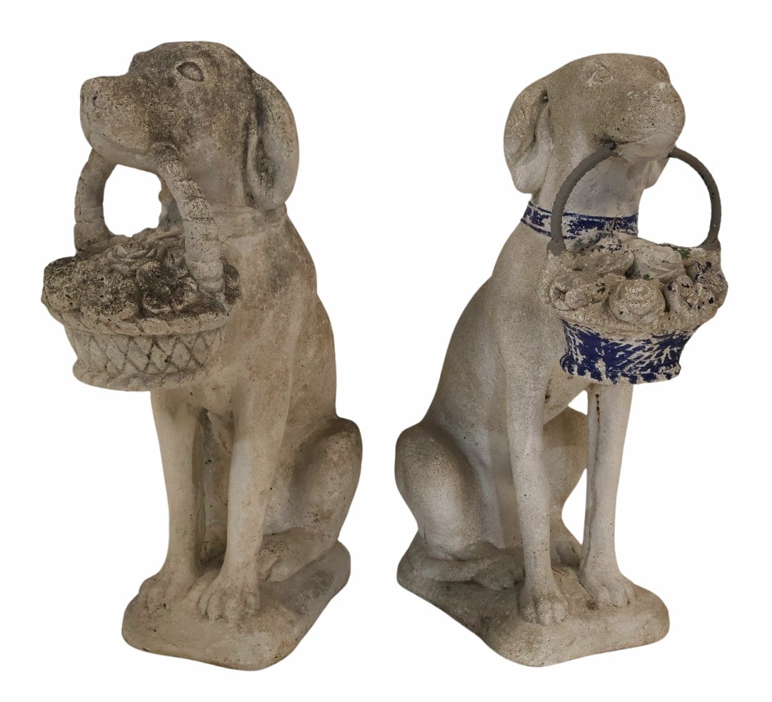 Pair of Vintage Carved Stone Dogs. (1 of 4)