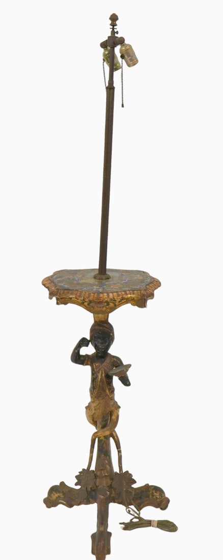 Venetian Paint Dercorated Blackamor Stand / Lamp: From a Larchmont, NY estate. - Dimensions: 57" x 13" x 11"