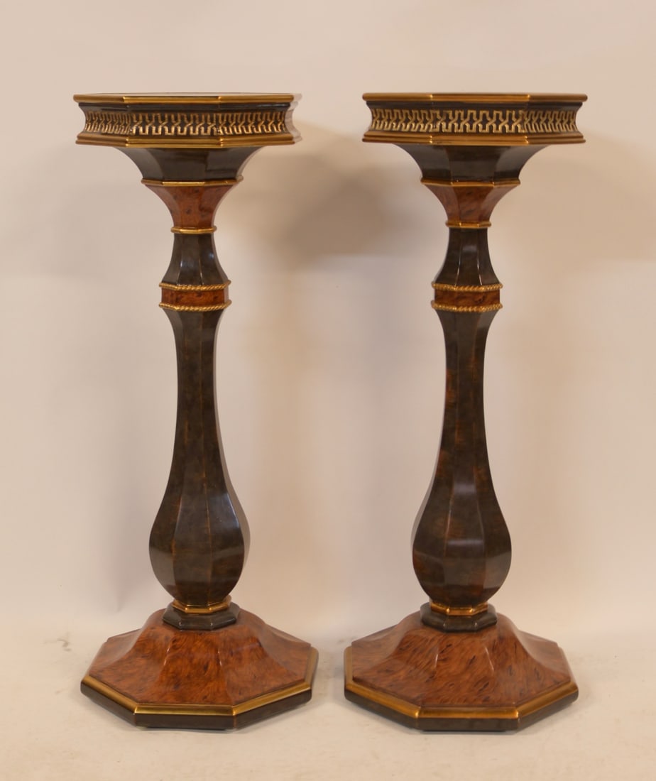 A Vintage Pr Of Inlaid Pedestals . (1 of 5)