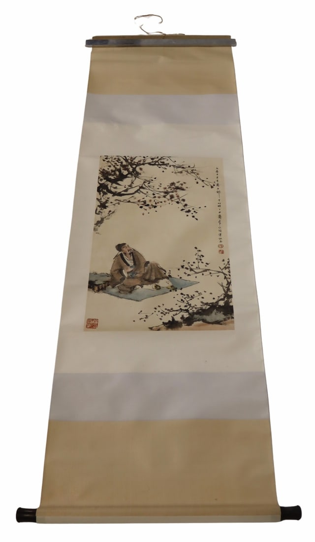 FU BAOSHI Figural Scroll Painting.: From a White Plains, NY estate. Dimensions: image only measures approx. 28.375" h x 16" w.