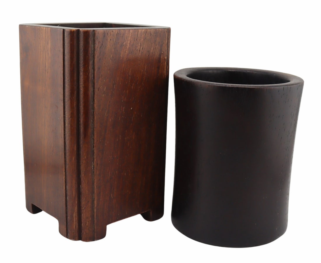 (2) Chinese Carved Wood Brush Pots. (1 of 17)