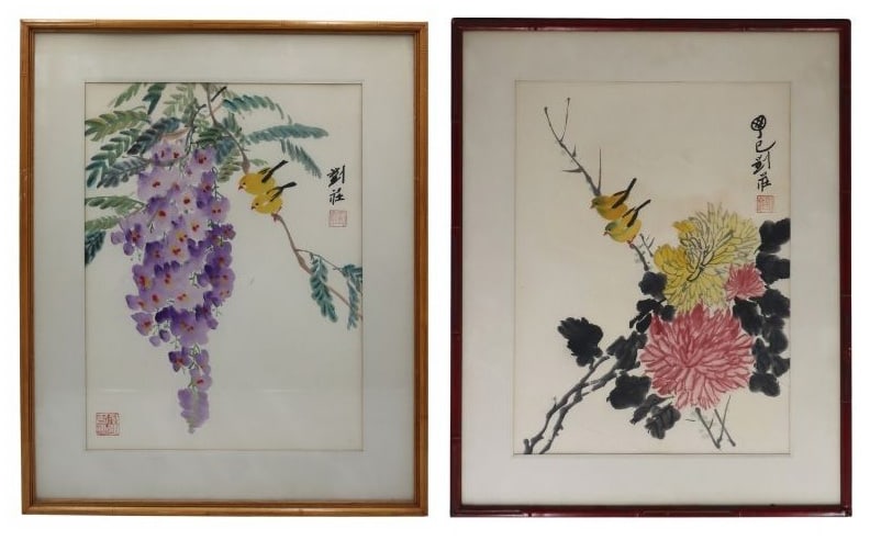 (2) Signed Chinese Paintings of Birds and Flowers. (1 of 15)