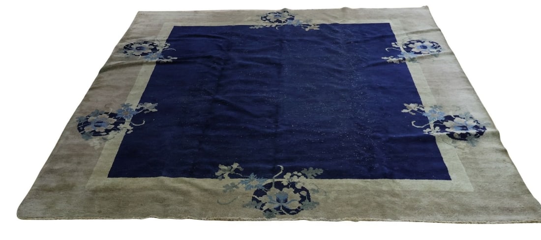 2 Art Deco Finely Hand Knotted Chinese Carpets.: 1 Room size and 1 area. From a Milford. CT estate. - Dimensions: 9ft x 12ft.