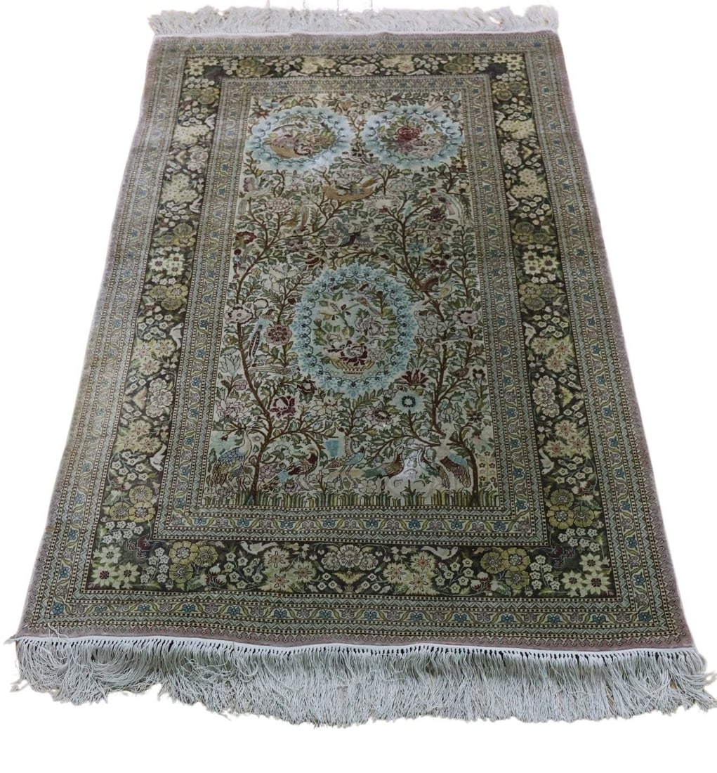 Vintage & Finely Hand Knotted QUM Carpet / Mat (1 of 8)