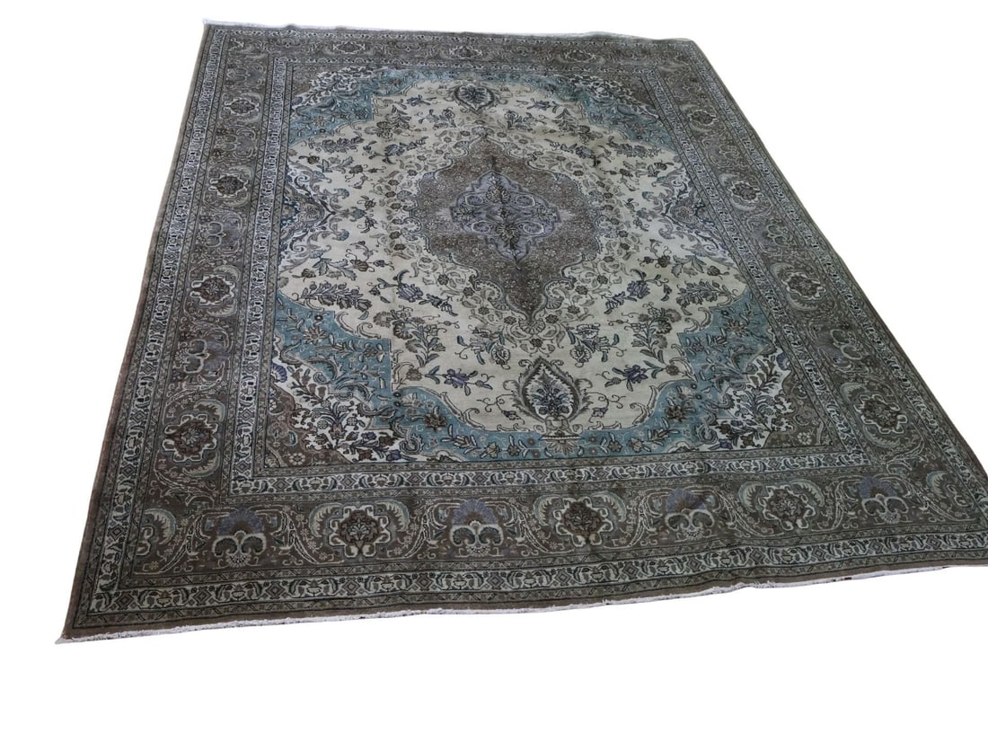 Vintage And Finely Hand Knotted Tabriz Carpet.: Good large size with fine weave and pattern in overall brown color. From a Stamford, CT estate. - Dimensions: 11ft 3" x 15ft.