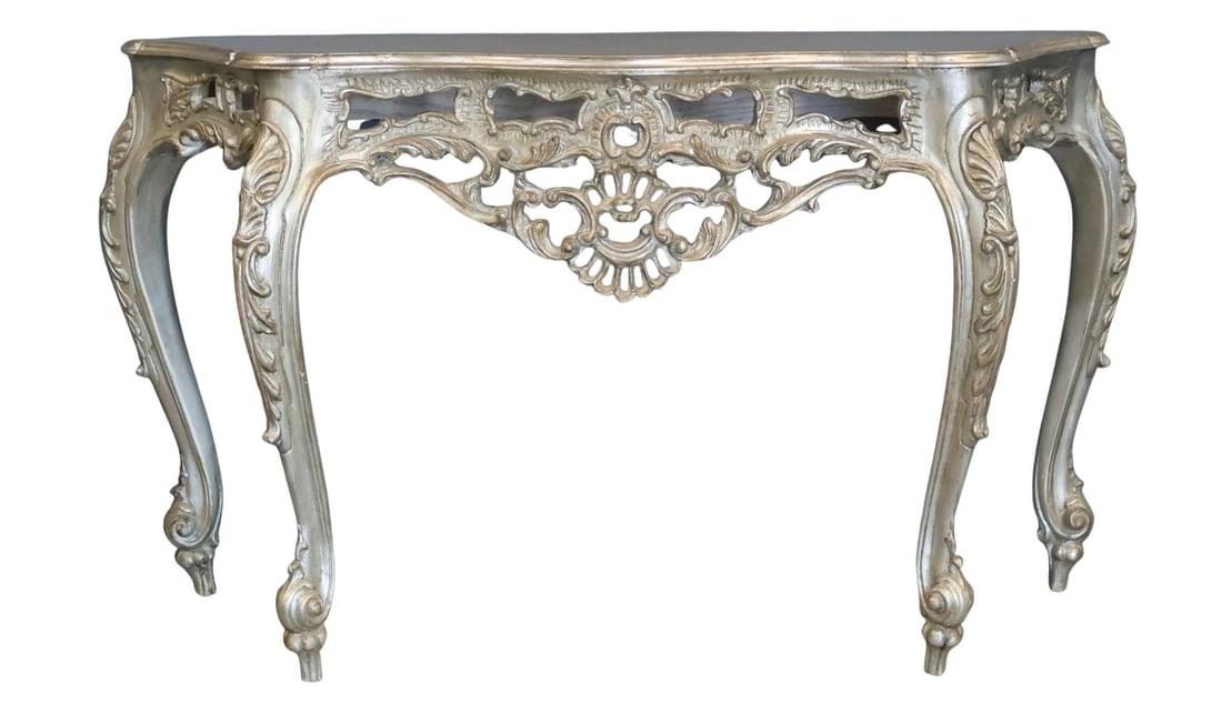 Vintage & Highly Carved Silvergilt Console.: Nice quality and size. Finely carved all over and from a Great Neck LI estate. - Dimensions: 32" x 54" x 21"