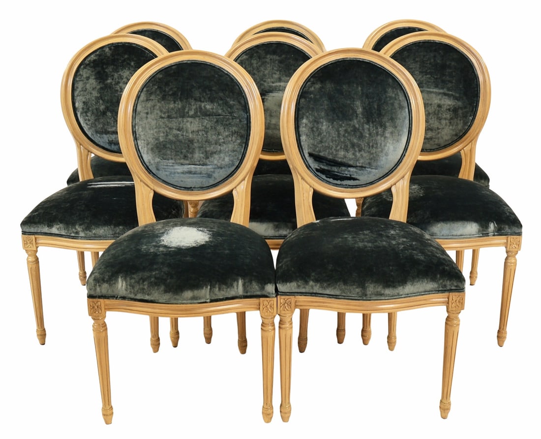 Set Of 6 Louis XV1 Style Upholstered Chairs.: Nice quality with makers label. From a Westchester NY estate. - Dimensions: 39"h x 20" x 20"