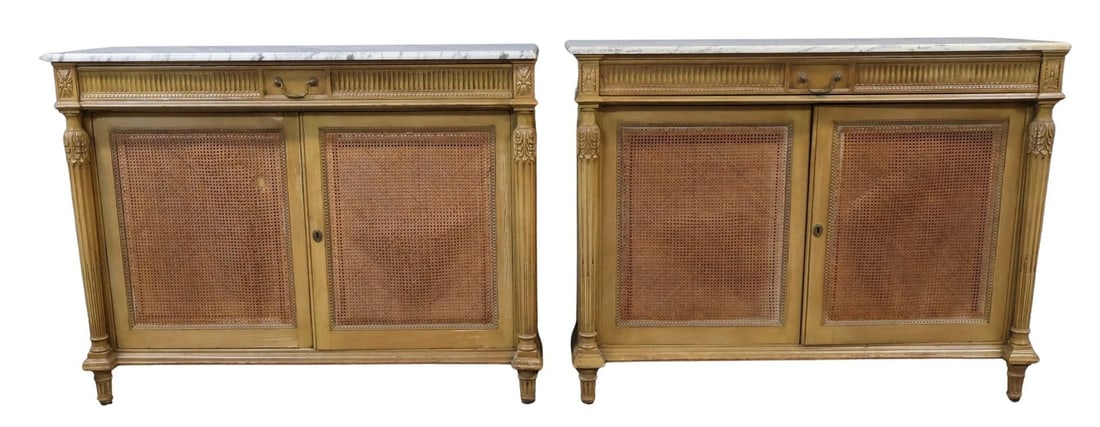 Antique Pair Of Louis XV1 Style Marbletop Cabinets (1 of 12)