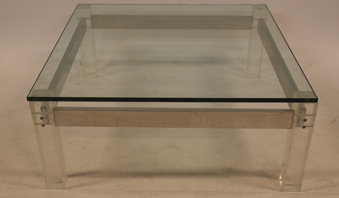 Midcentury Acrylic & Glass top Coffee Table.: From a New Rochelle NY estate. - Dimensions: 17" x 42" x 42"