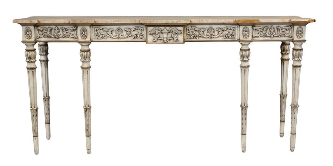 Vintage Carved , Gilt & Paint Decorated Console .: From a Great Neck LI estate . - Dimensions: 33" x68" x17"