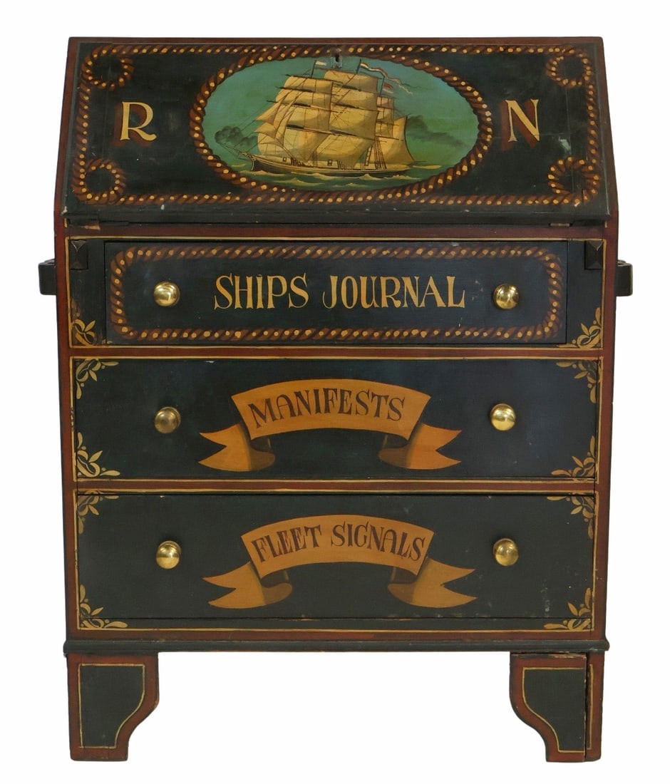 Antique Drop Front Desk with Nautical Paint. (1 of 8)