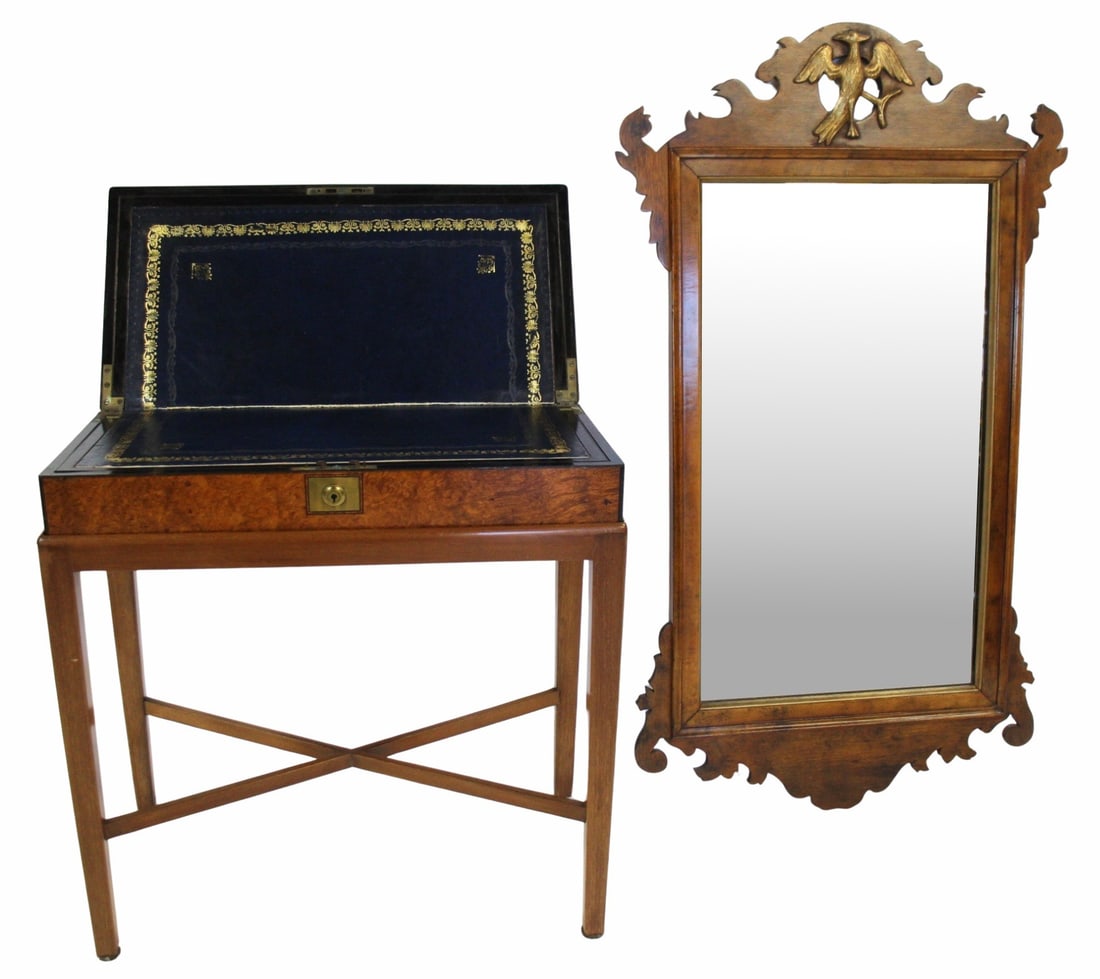 Lap Desk on Stand & Mirror.: From a Larchmont, NY estate. - Dimensions: Mirror 37" x 21".