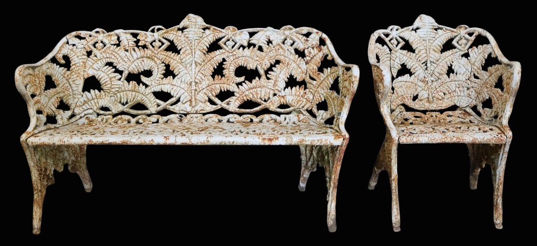 Antique Cast Iron Fern Bench & Chair. (1 of 7)
