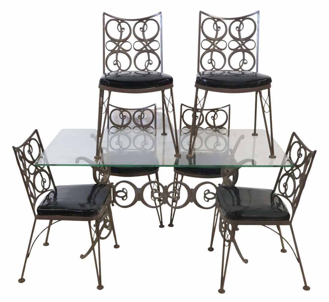 Midcentury Patinated Metal Table & 6 Chairs. (1 of 8)