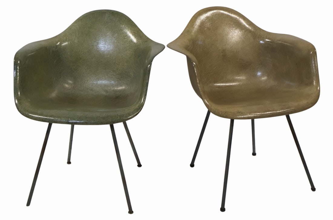 2 Midcentury Herman Miller Fiberglass Shell: Chairs. From a Brooklyn, NY estate. - Dimensions: 30" h x 25" w x 24" d.