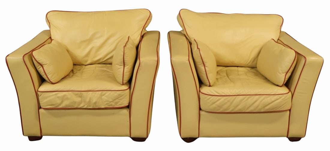 Vintage Pr of Art Deco Style Leather Club Chairs. (1 of 7)