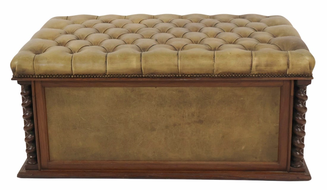 After Maitland Smith Leather Tufted Bench. (1 of 6)