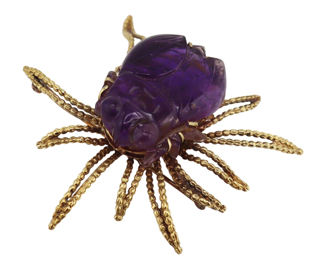 JEWELRY. Chinese Carved Amethyst and 17kt Gold (1 of 9)