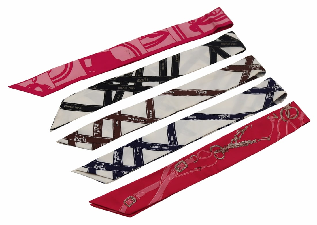 COUTURE. (5) Hermes Silk Twilly Scarves. (1 of 14)