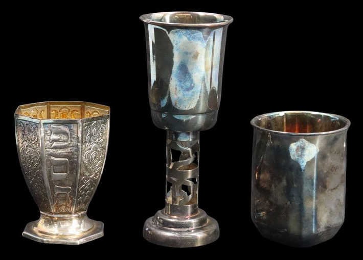 JUDAICA. (3) Assorted Sterling Kiddush Cups. (1 of 13)