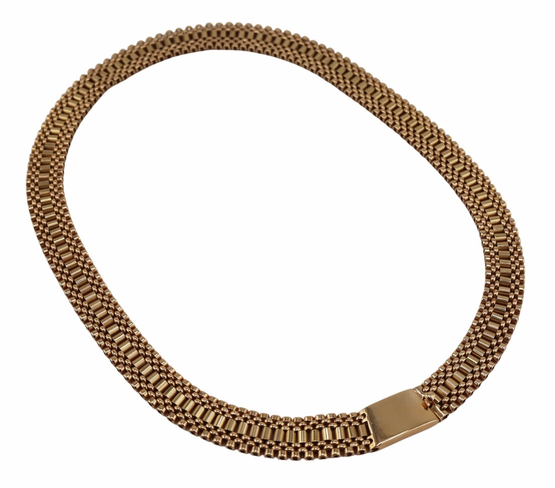 JEWELRY. 14kt Gold Articulated Necklace.: 14kt yellow gold articulated necklace with polished gold clasp. Stamped, "14K". Total approx. weight of the necklace is 24.9 dwt (gross). From a Stamford, CT estate. Dimensions: 0.40" a
