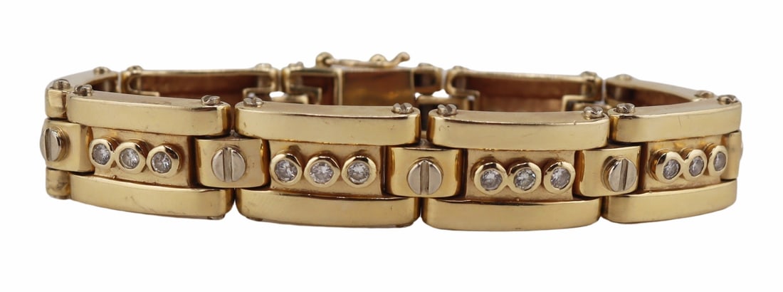 JEWELRY. Men's 14kt Gold and Diamond Bracelet. (1 of 12)