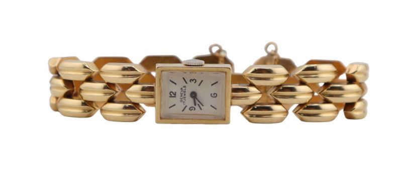 JEWELRY. Lady's 14kt Gold Bracelet Watch. (1 of 8)