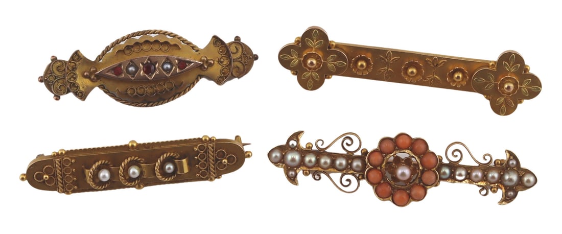 JEWELRY. (4) Victorian Bar Pins or Brooches. (1 of 17)
