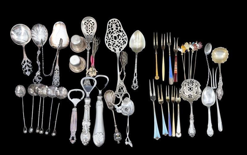 SILVER. Assorted Silver and Sterling Flatware. (1 of 8)