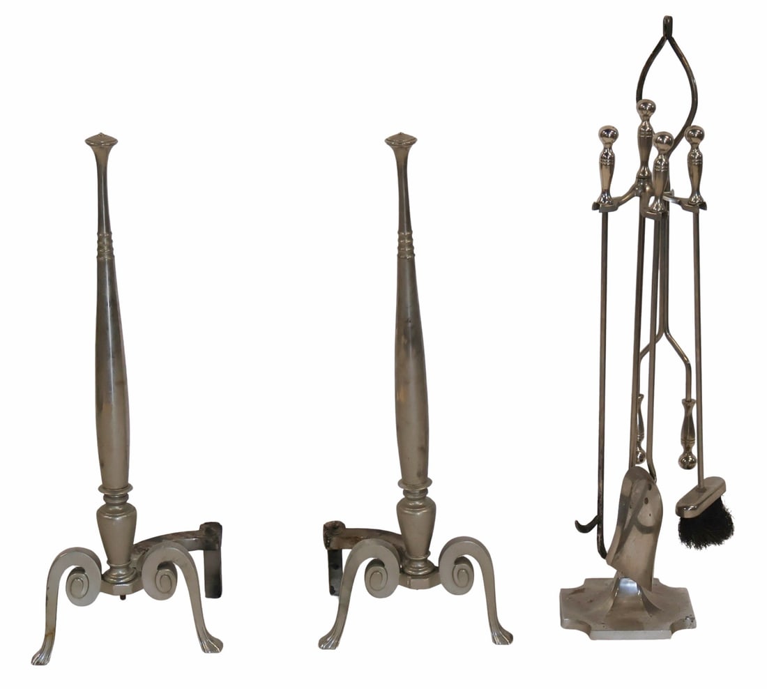 Vintage Metal Andirons and Fire Tools. (1 of 5)