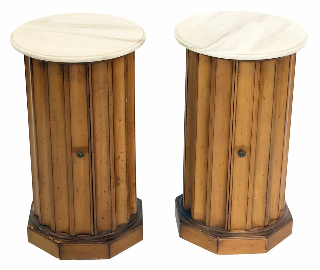 Antique Pair of Marbletop Fluted Po Tables. (1 of 8)