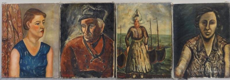 BOCCINI, Manuel. 4 Oil on Canvas Portraits.: "Tosca Favory" - signed lower left, signed, titled and dated 1927 verso, yellowed varnish, surface scratches. Fisherman - signed and dated 31 lower left, signed and inscribed 'Holand' verso. "L'Hollan