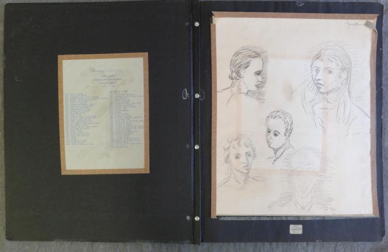 BOCCINI, Manuel. Sketch Book of Over 50 Works on: Paper. Album No. 7 #376-438. Inks, charcoals and pastels from the 1940's. Boccini (Bossini) Manuel, American, active in Paris and New York, 1890 - 1962. From the Rye, NY estate of the artist. Dimensio