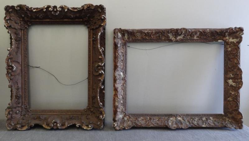 2 Antique Carved And Giltwood Frames .: From a Rye estate of Artist Boccinni . # 1 outer 26 x 31.5 Inner 20.5 x 26 # 2 Outer 25 x 32 & Inner 16.5 x 24 Condition: Dirty with losses to gilt work.