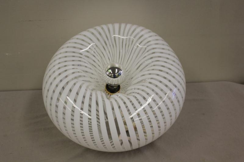 Midcentury Italian Biomorphic "Puff" Light.: Clear glass table top light with white glass striped throughout. From a Yonkers, NY location. Dimensions: approx. 16" x 10" high.
