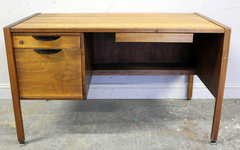 Midcentury Jens Risom Kneehole Desk.: Labeled Jens Risom. From an Ardsley, NY home. Dimensions: 49.5" w x 28" d x 29" h.