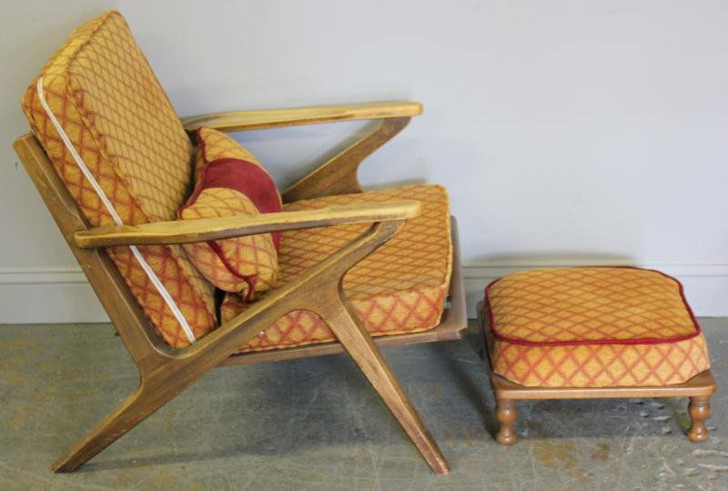 Midcentury Lounge Chair with Ottoman.: Probably Arne Vodder. From a New Canaan, CT estate. Condition: Slight wear to arms and lower legs appropriate to age. Dimensions: 28.5" w x 32" d x 26" h.