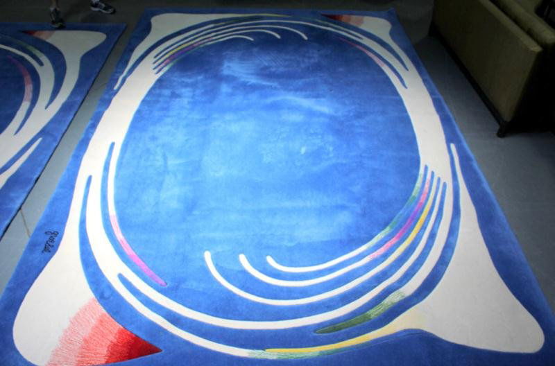Edward Fields Lalique Series Carpet Designed By: Burt Groedel. Sculpted blue and colorful carpet. From an East 89th Street, NYC apartment. Dimensions: 8' 11" x 13' 4".