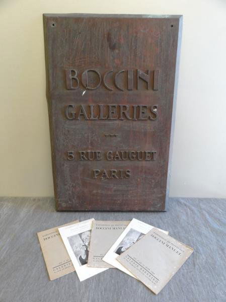 BOCCINI, Manuel. "Boccini Galleries" Paris Sign.: Together with five 1929 Boccini exhibition brochures. Boccini (Bossini) Manuel, American, active in Paris and New York, 1890 - 1962. From the Rye, NY estate of the artist. Dimensions: 28" high x 18" w